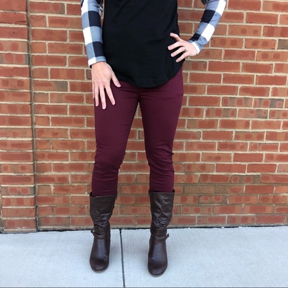 *3 for $30* Burgundy mid-rise push-up Skinny Jeans - Picture 2 of 8